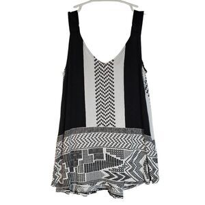 Tribal Geometric‎ Black White High-Low Sleeveless Tank Top XS